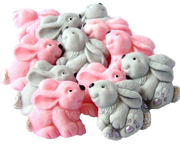 12 Edible Pink & Grey  Rabbits Baby Shower Vegan, Dairy & Gluten Free cupcake toppers