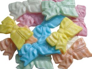 12 Edible mixed coloured Fine Glittered Bows Cupcake Cake toppers