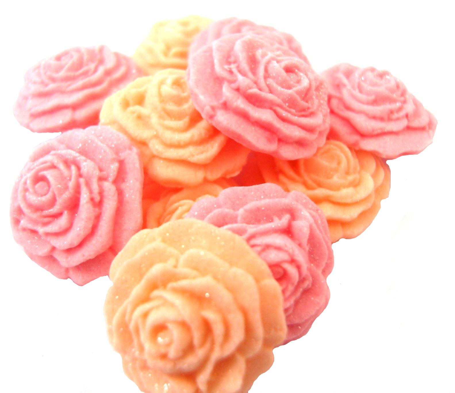 12 Vegan Glittered Pink & Peach Mix Roses Cupcake Toppers