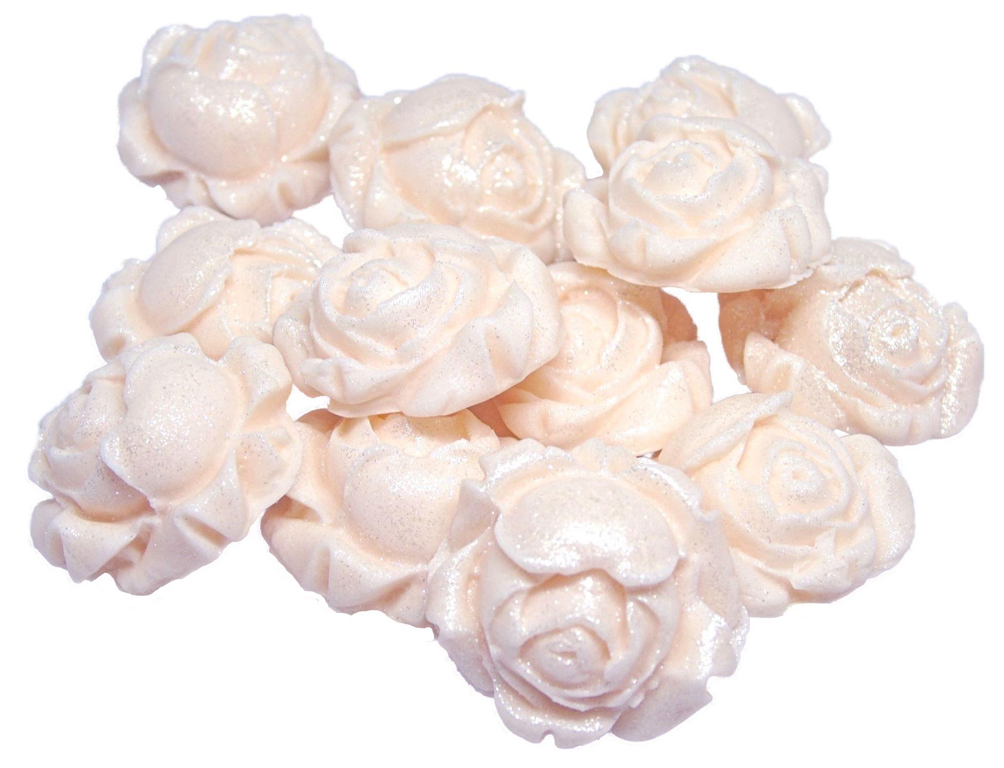 12 Glittered Ivory Rose Buds Edible Vegan Cupcake Cake Toppers