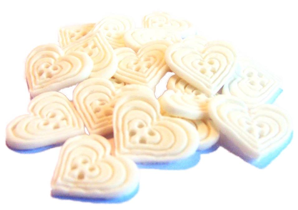 18 Edible White heart Shaped Buttons Vegan Cupcake Toppers