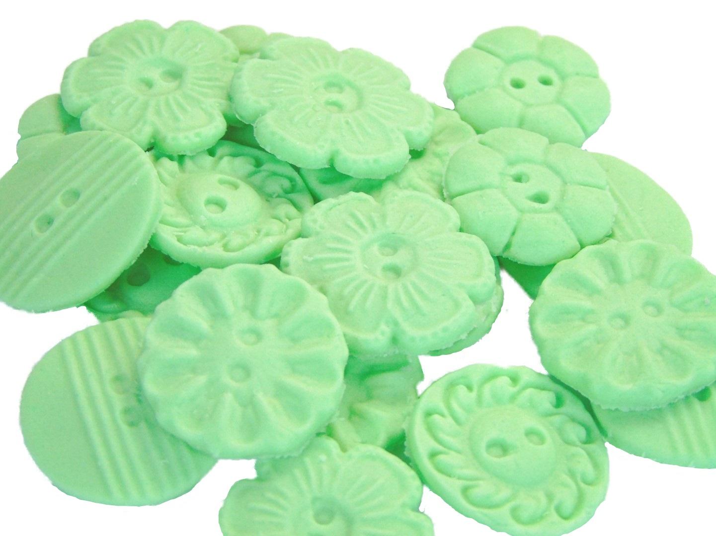 18 Edible Mixed Shaped Green Coloured Buttons Vegan Cupcake Toppers
