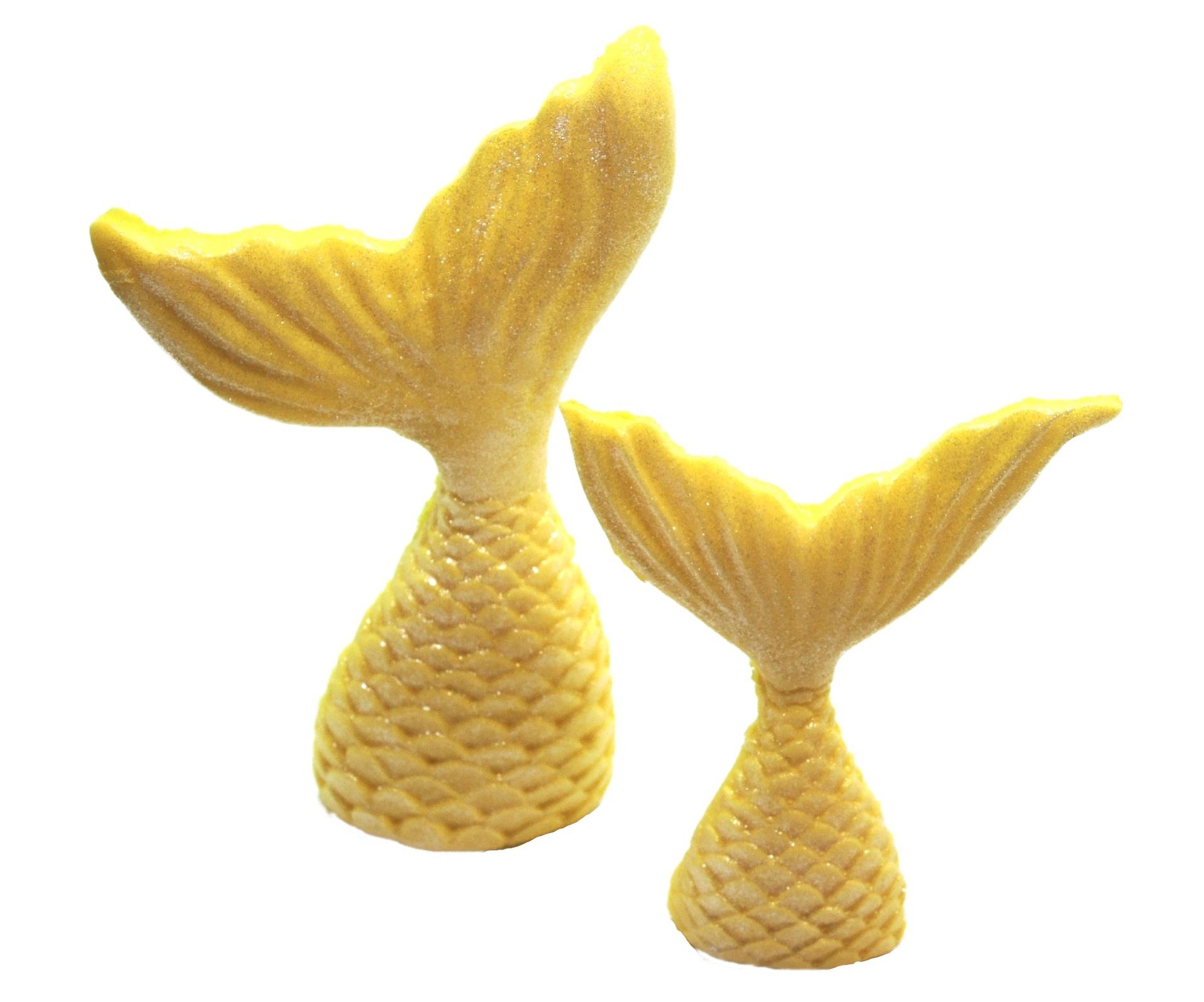 2 Yellow Edible Mermaid Tails Large & Small Vegan Birthday Cake Toppers