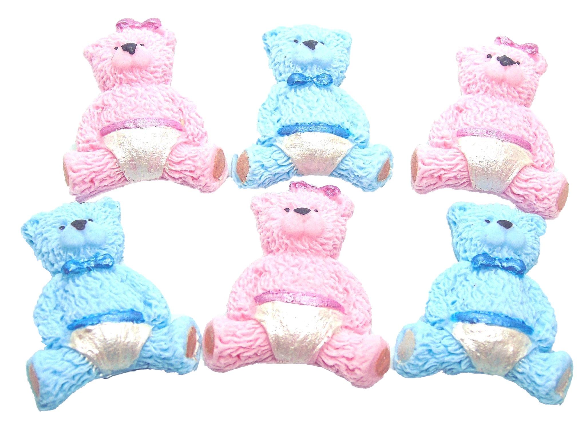 6 Blue Pink  Baby Teddies Vegan Baby Shower Birthday Cake Toppers