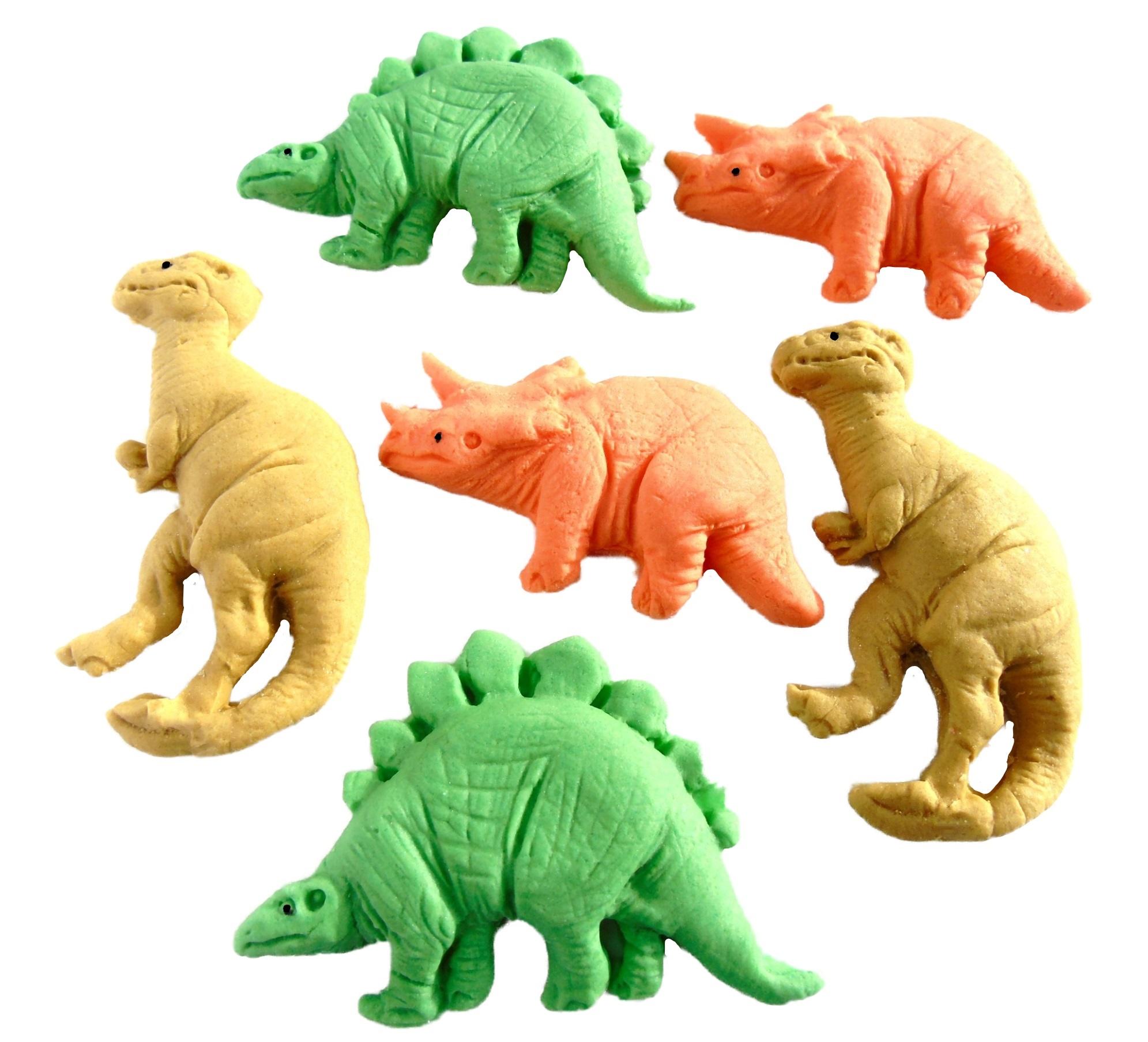 6 Mixed coloured Novelty Edible Dinosaurs Birthday Vegan Cake Decorations