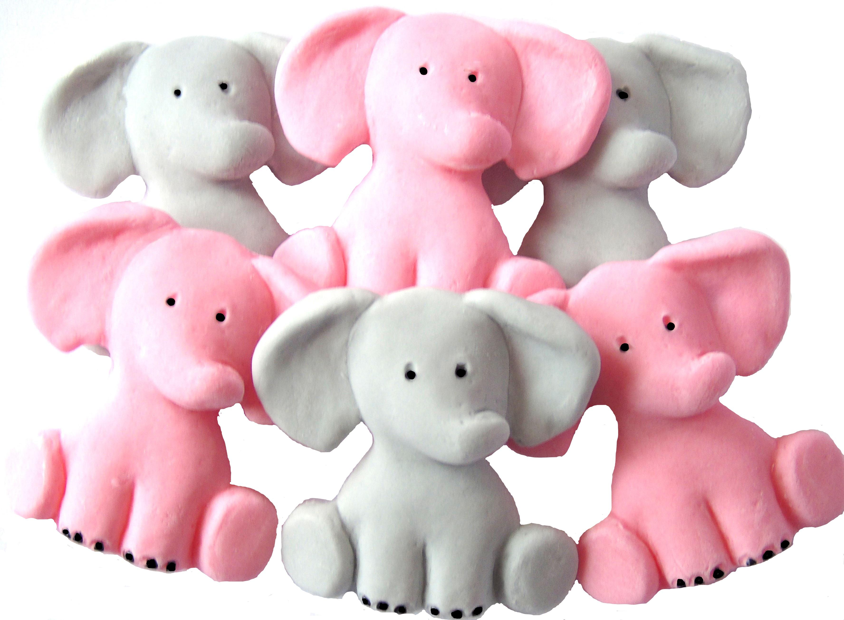 Pink & Grey Mix Baby Shower Christening Vegan Cake Decorations 6 Baby Elephants