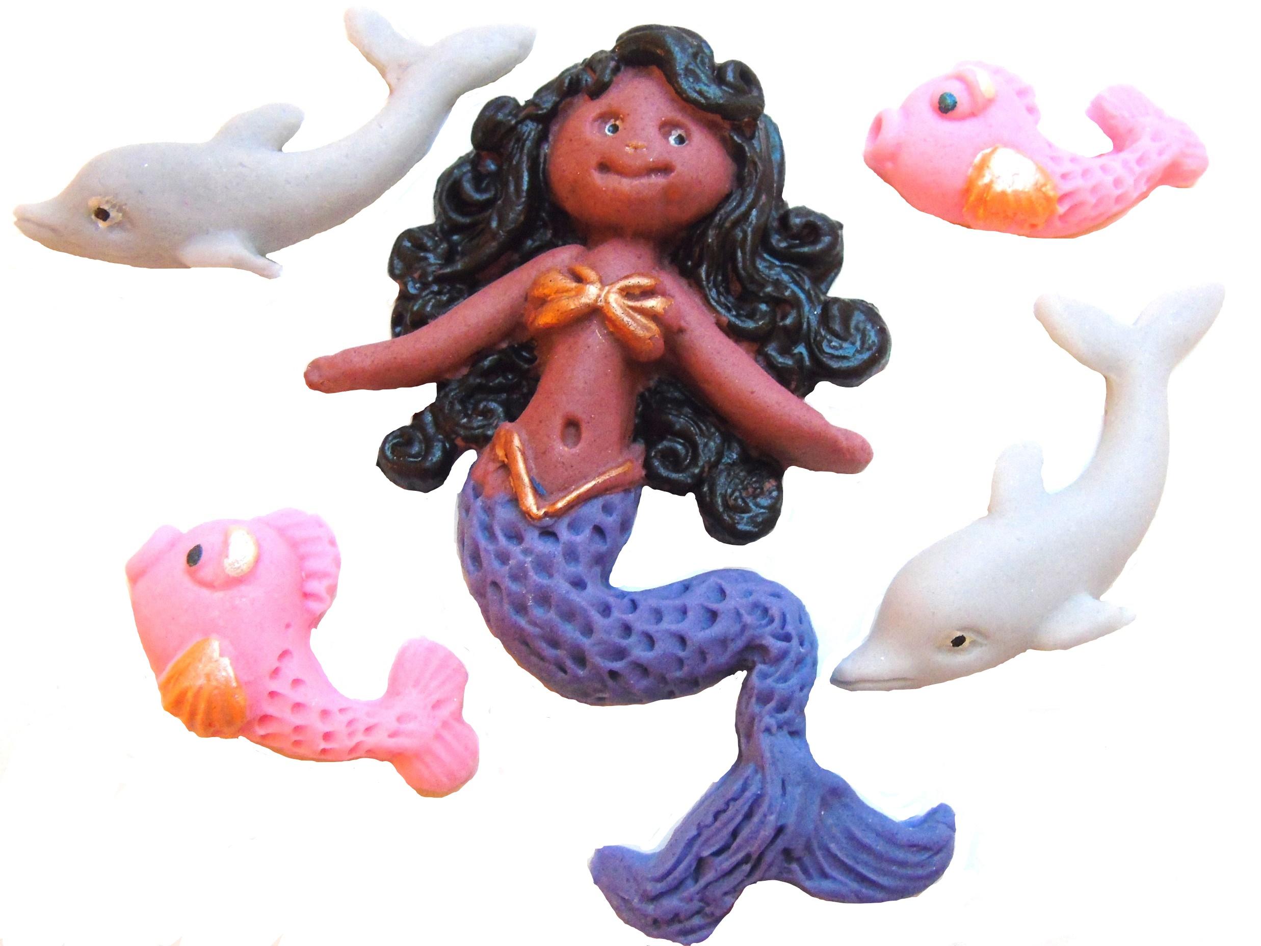 Edible Brown Mermaid Birthday Vegan Cake Topper Decorations