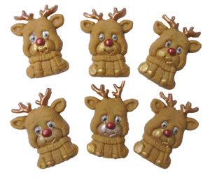 set 6 cheeky reindeer faces edible Christmas cake decorations