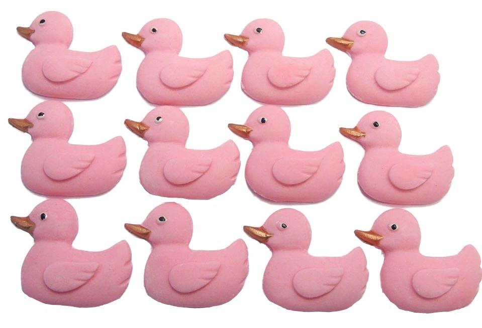 12 Edible Pink Vegan Baby Shower Ducks Cake Cupcake Toppers