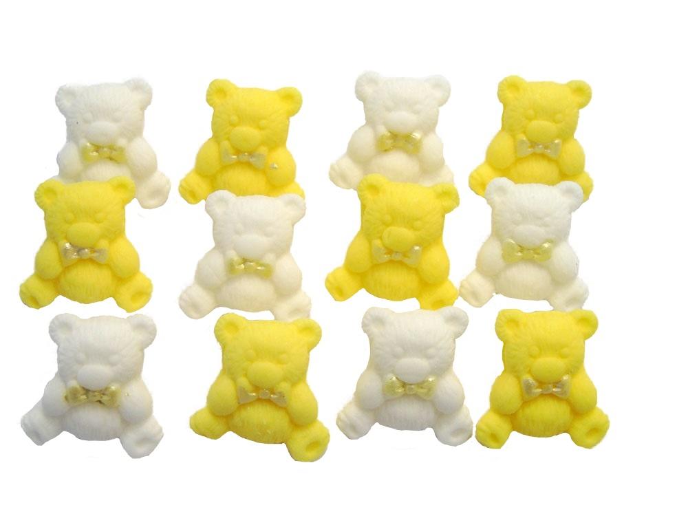 12 Mixed Yellow & White Coloured teddies Vegan, Dairy & Gluten Free cupcake toppers