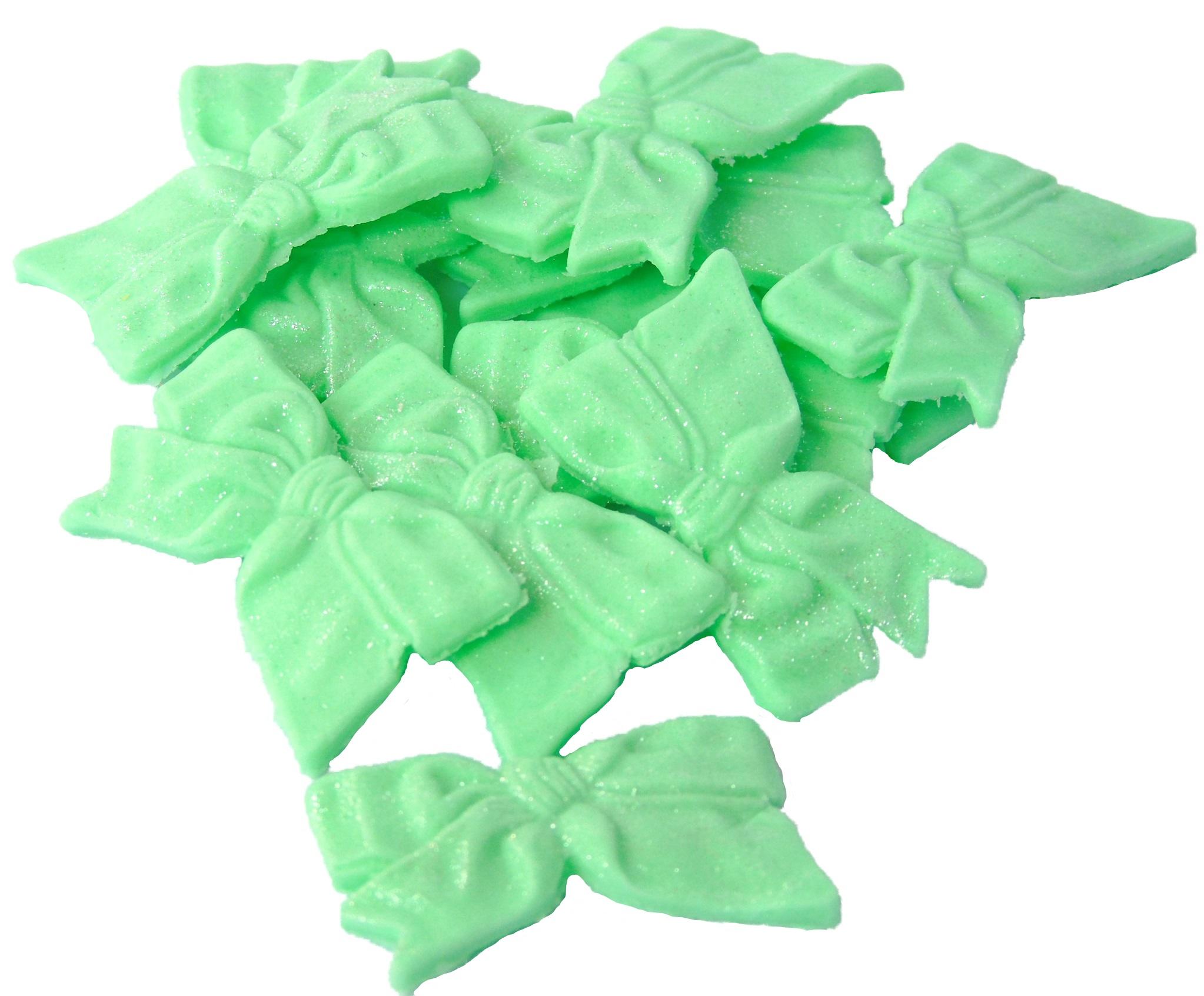 12 Edible Green Fine Glittered Bows Cupcake Cake toppers