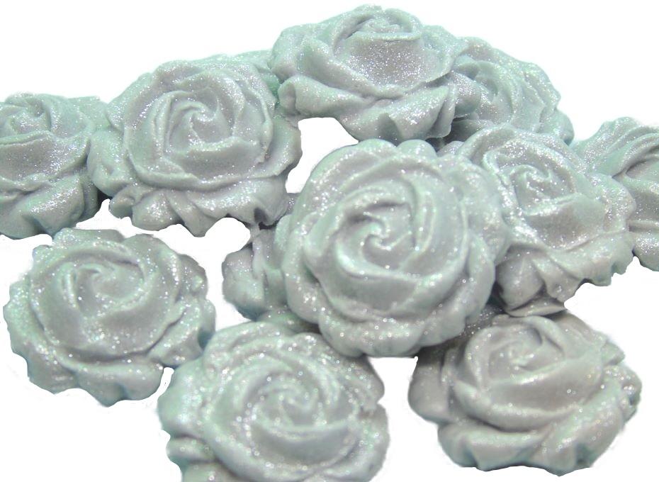 12 Glittered Silver Roses Vegan Birthday Cupcake Toppers