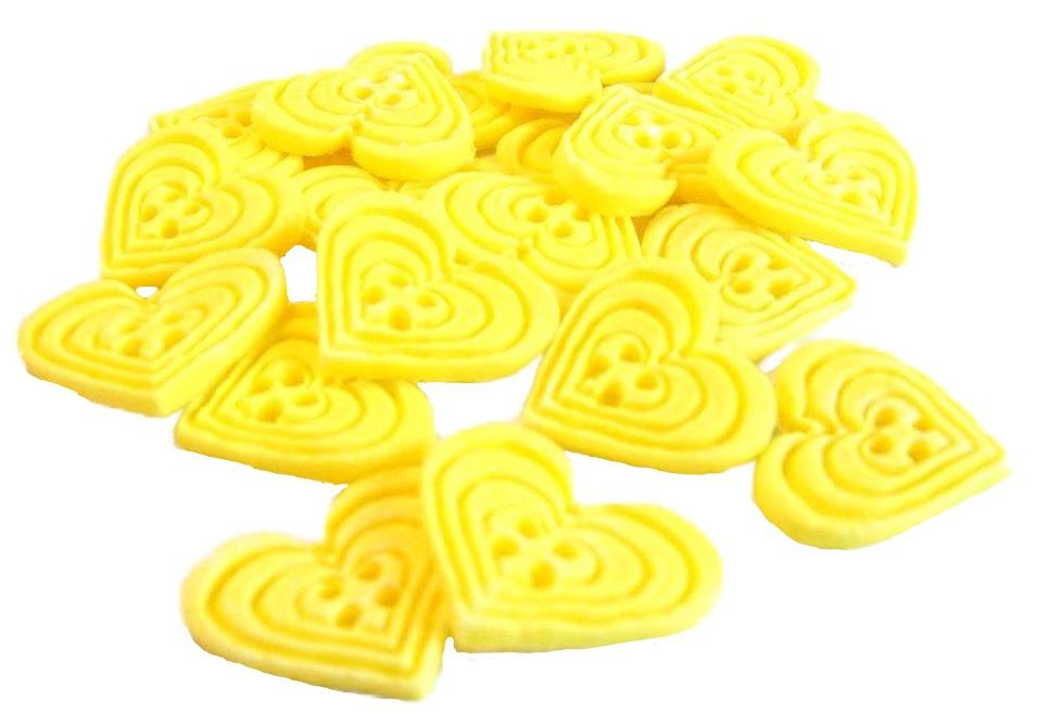 18 Edible Yellow heart Shaped Buttons Vegan Cupcake Toppers