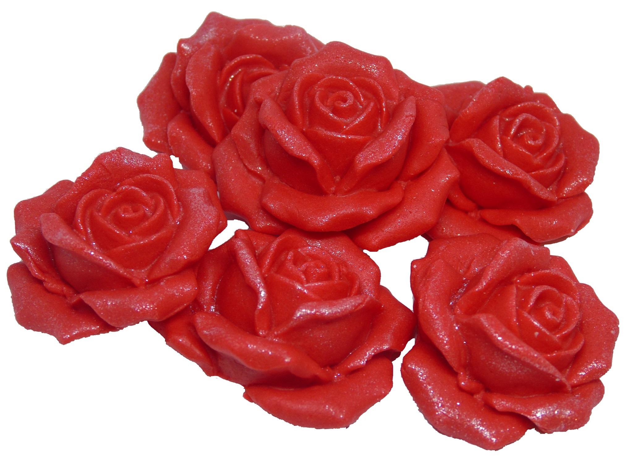 6 Edible Large Red Glittered Roses Vegan Cake Topper Decorations