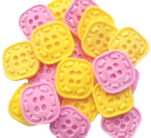 Pink Yellow Vegan Cupcake & Cake Toppers 18 Square Shaped Buttons