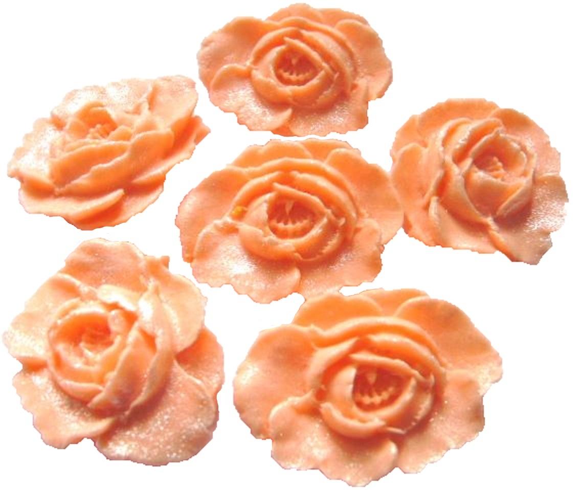 6 Large Peach Glittered Roses Wedding Birthday Vegan Cupcake Cake Toppers