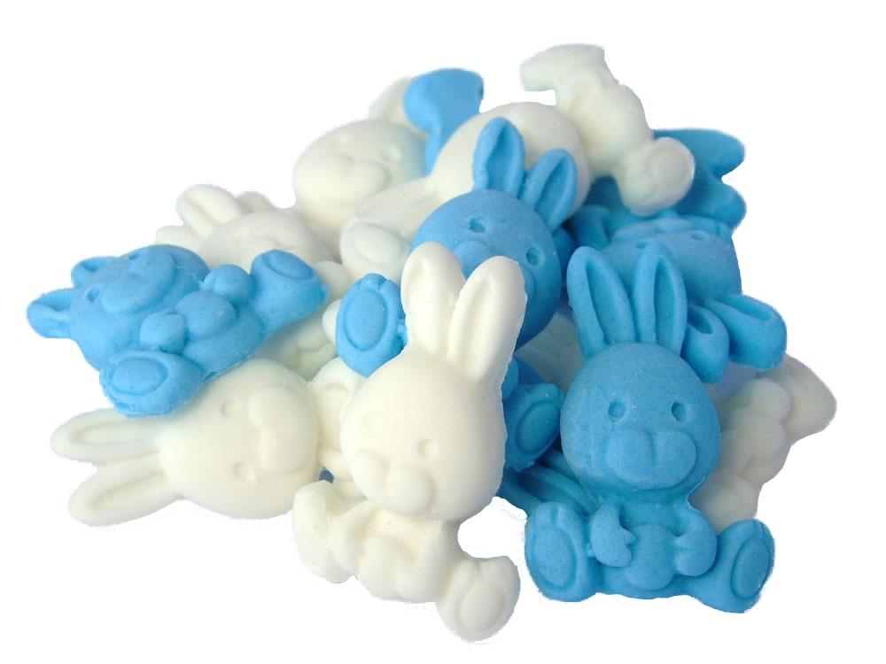 12 Cute Blue & White Vegan Baby Rabbits Cake Decorations edible Cupcake Toppers