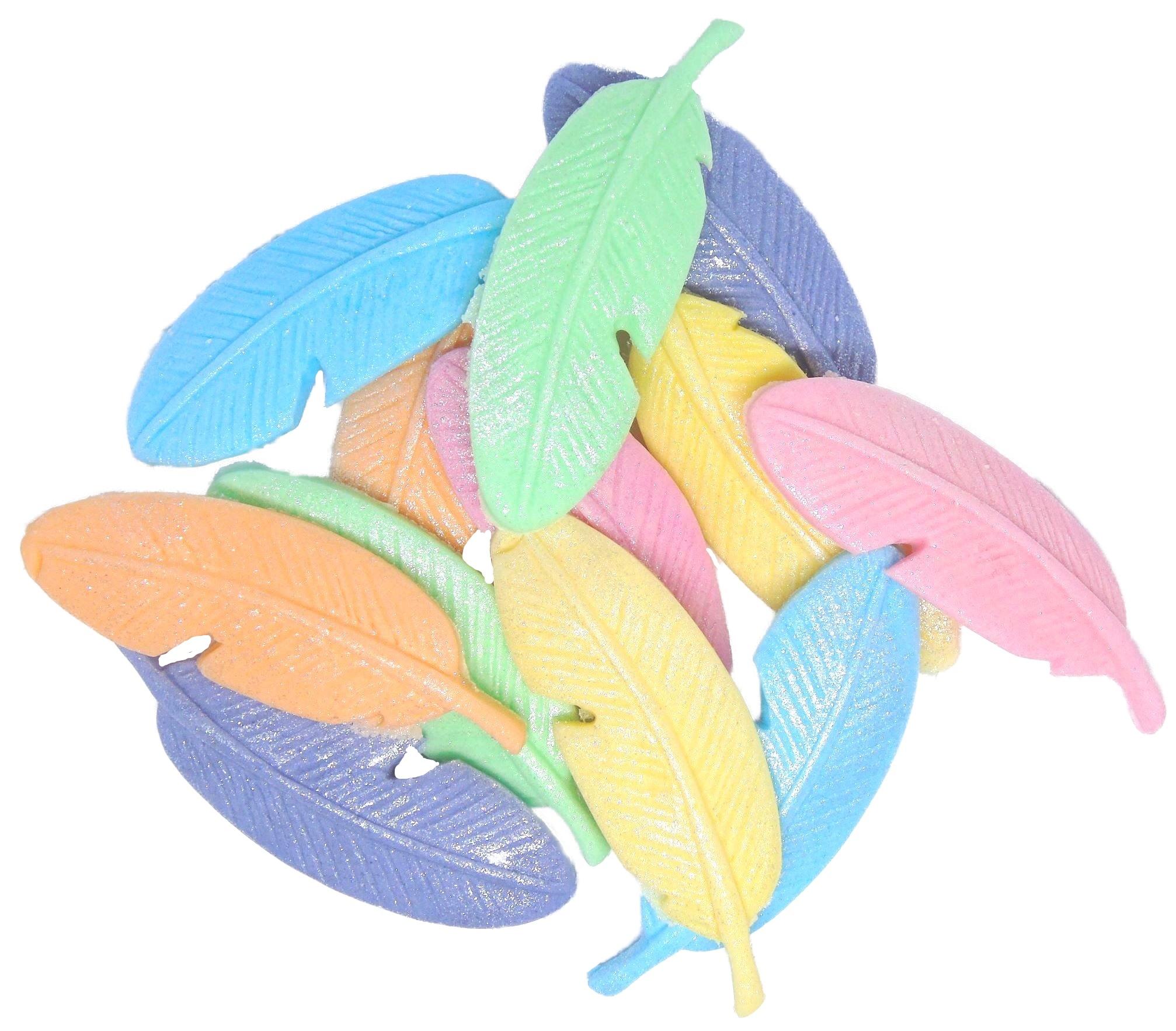 12 Edible  Mixed Coloured Glittered Feathers Vegan Cupcake Toppers