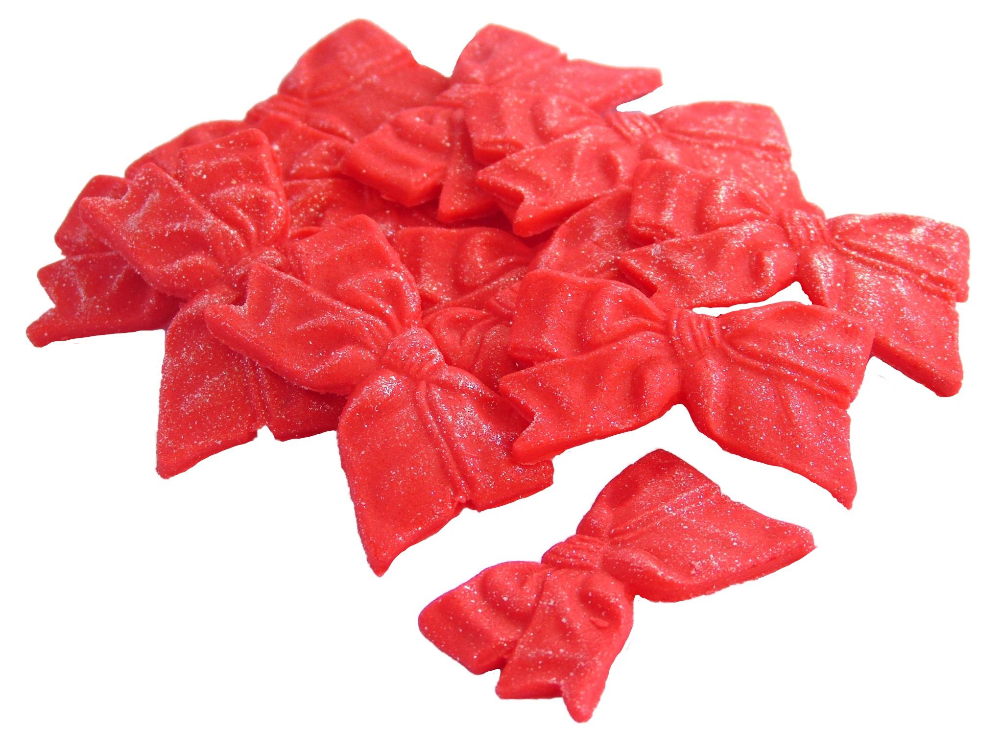 12 Edible Red Fine Glittered Bows Cupcake Cake toppers