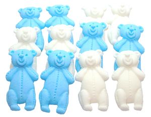 12 Vegan Blue & White  Mixed Little Teddys Cupcake Cake Decorations