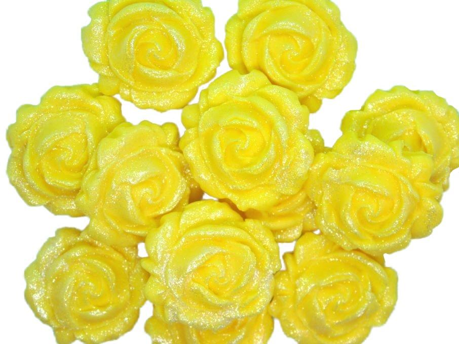 12 Glittered Yellow Roses Vegan Birthday Cupcake Toppers
