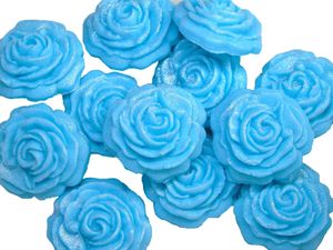 12 Vegan Small Glittered Blue Roses Wedding Birthday Cupcake Toppers