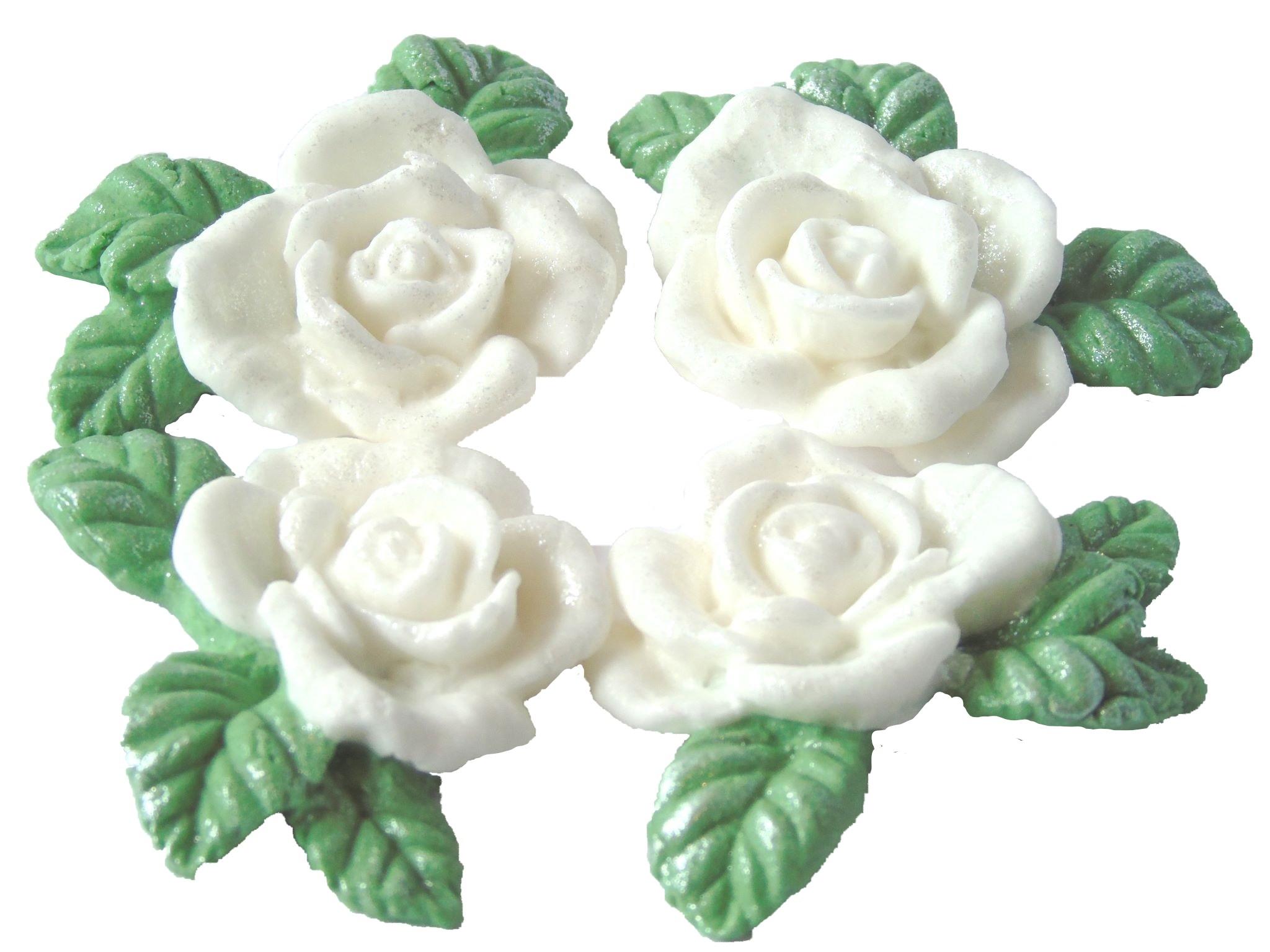 4 Vegan Glittered White Rose Garland Wedding Cake Decorations
