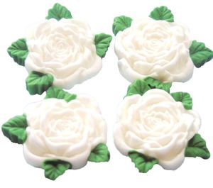 4 White Edible Roses Wedding Anniversary Birthday Vegan Cake Toppers