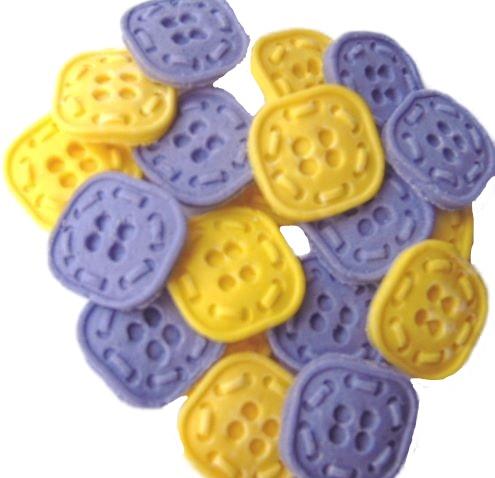 Purple Yellow Vegan Cupcake & Cake Toppers 18 Square Shaped Buttons