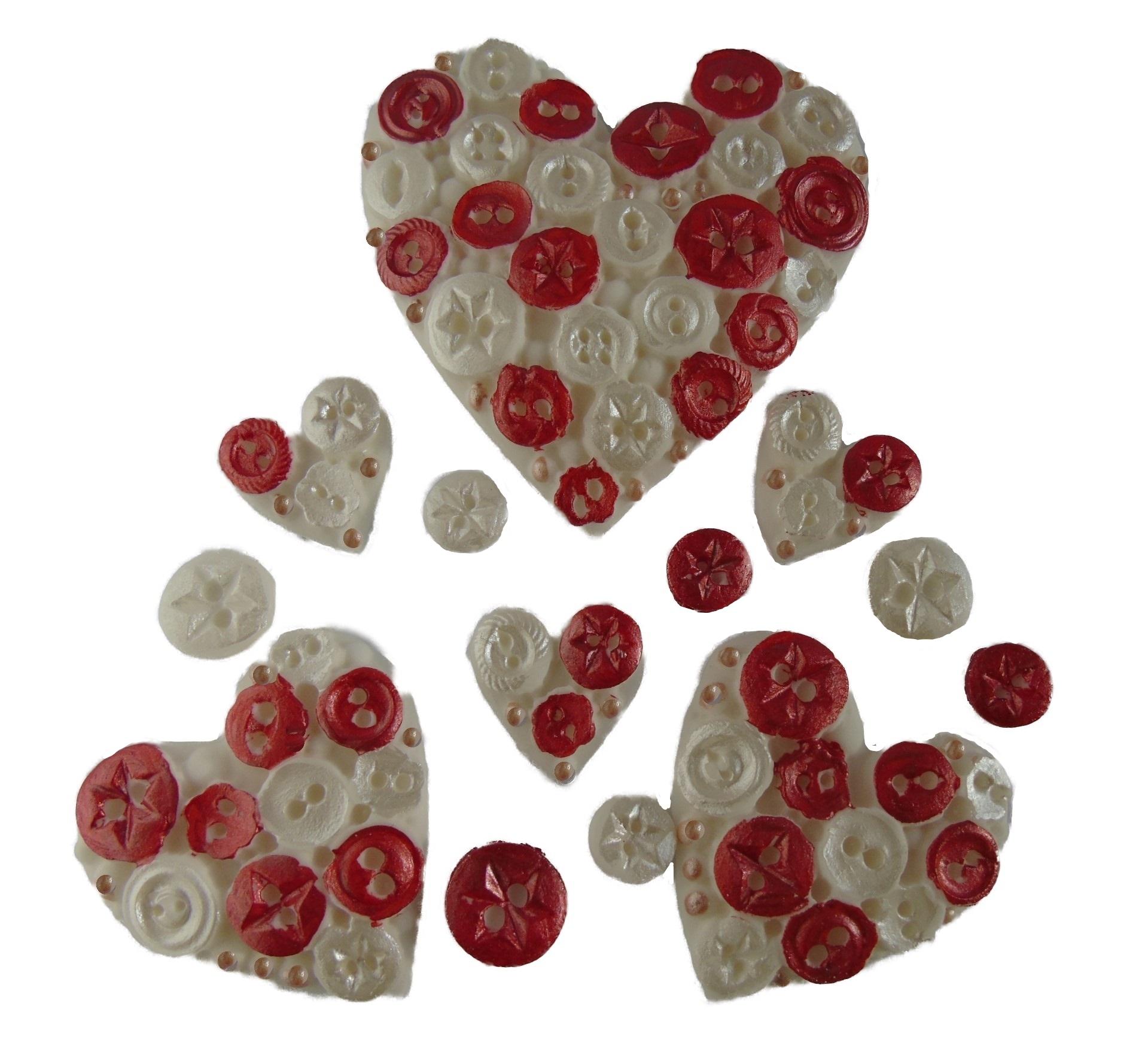 Set Red & White Edible Button Hearts Vegan Cake Topper Decorations