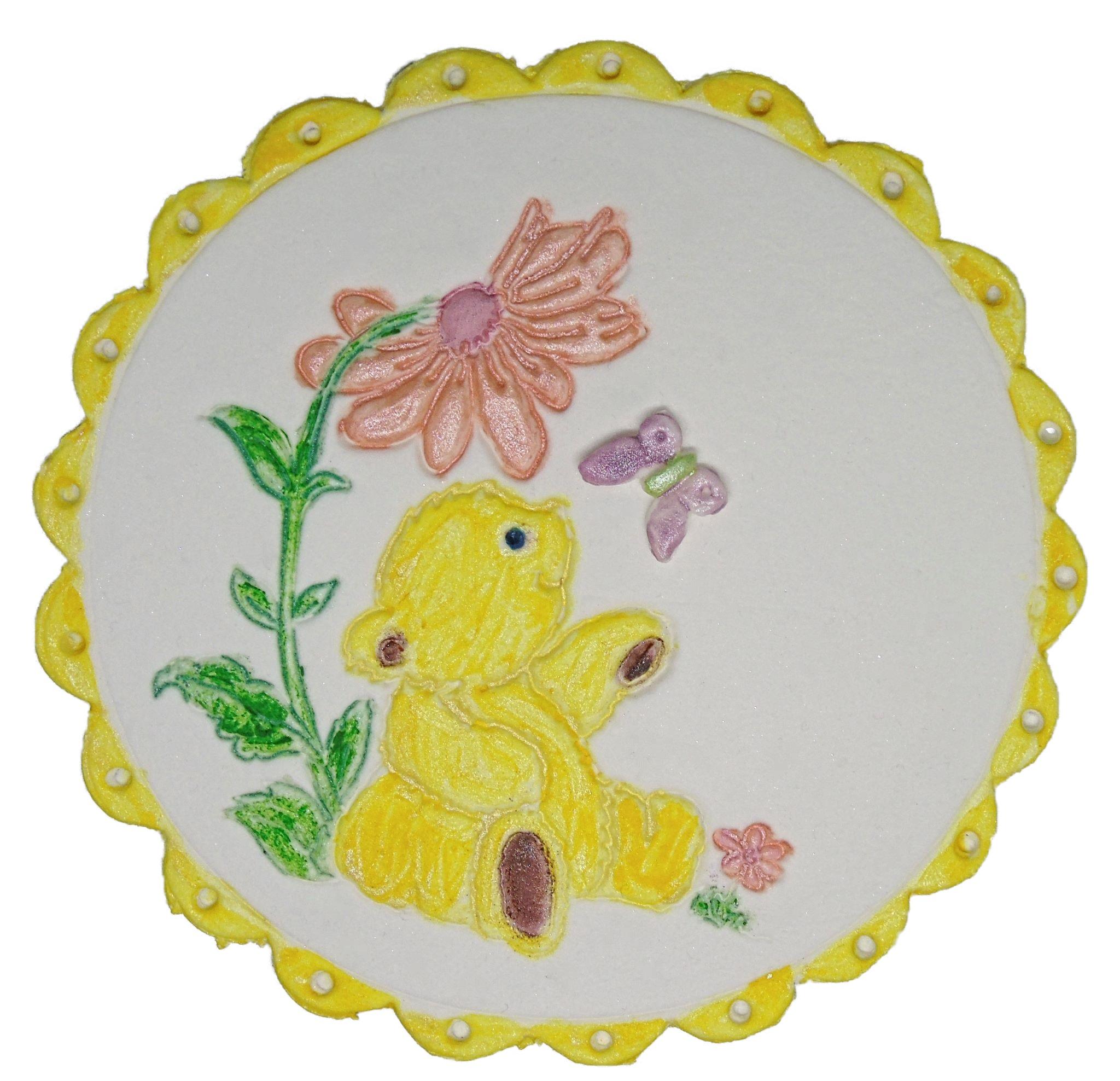 Lovely Hand Painted  Yellow Teddy Vegan Cake Topper Decoration