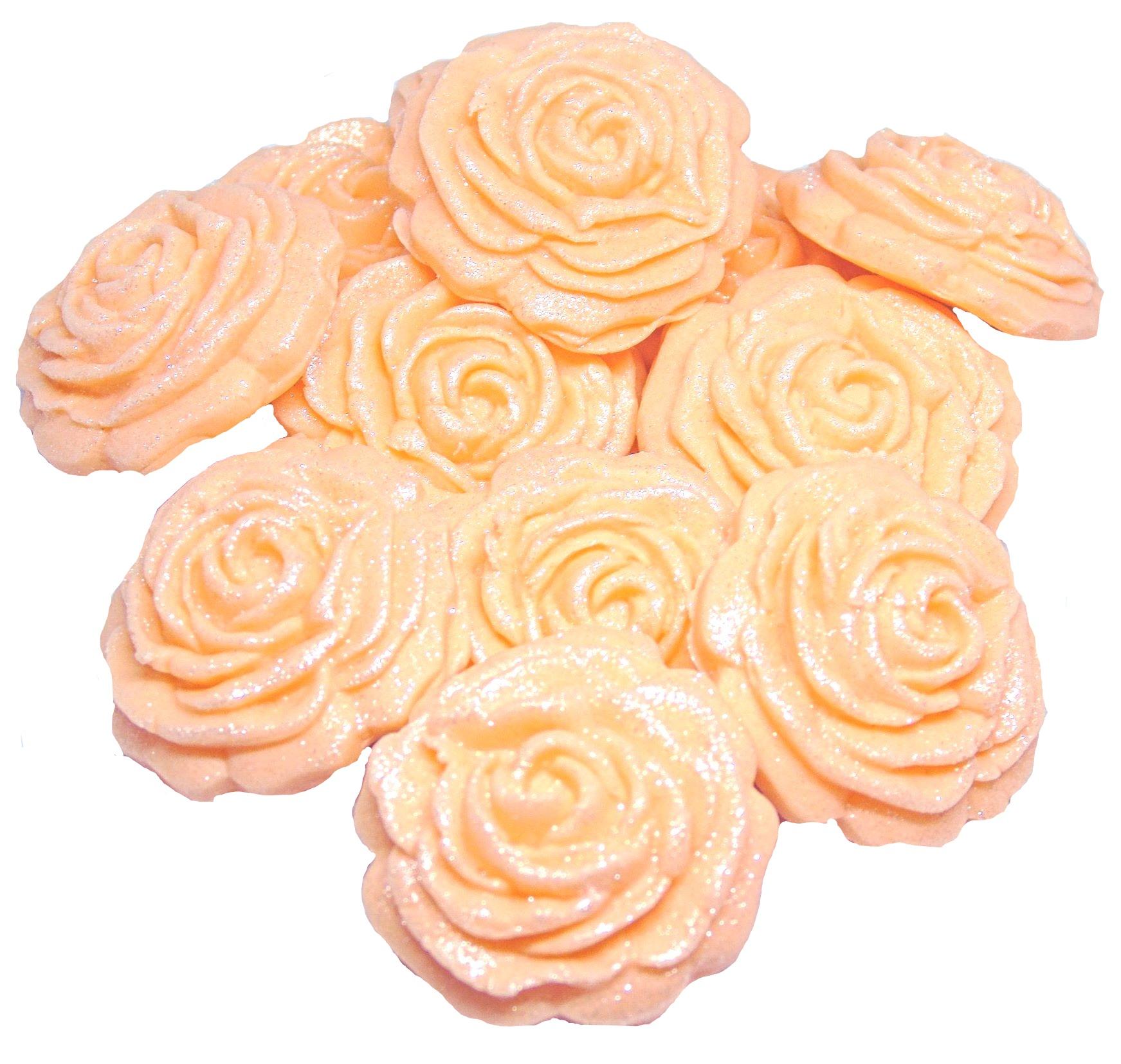12 Peach Medium Glittered edible Coloured Roses