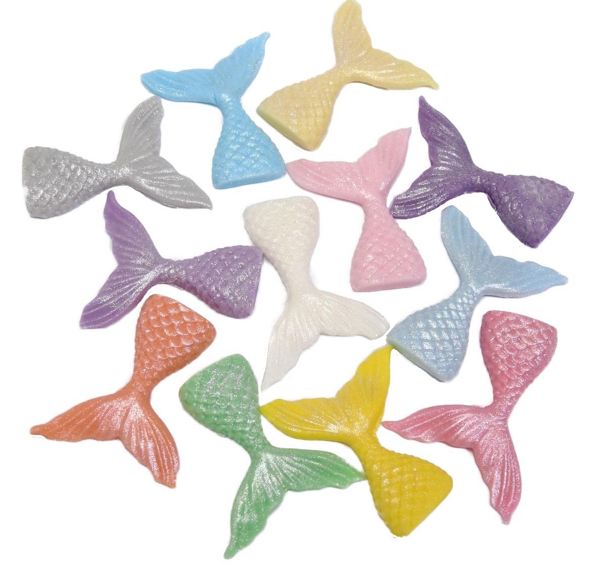 12 Edible Colourful Glittered Mermaid Tails Vegan, Dairy & Gluten Free cupcake toppers