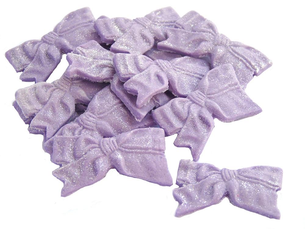 12 Edible Purple Fine Glittered Bows Cupcake Cake toppers