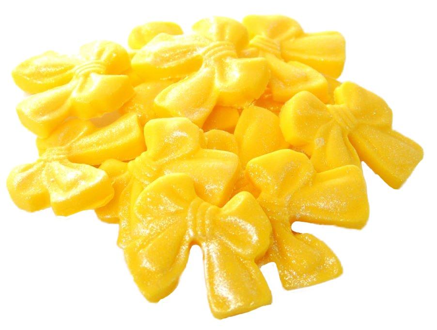 12 Edible Yellow Vegan Glittered Bows - Vegan, Dairy & Gluten Free cupcake toppers