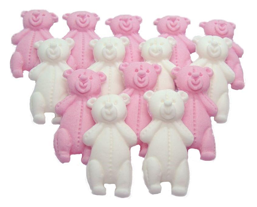 12 Vegan Pink & White  Mixed Little Teddys Cupcake Cake Decorations