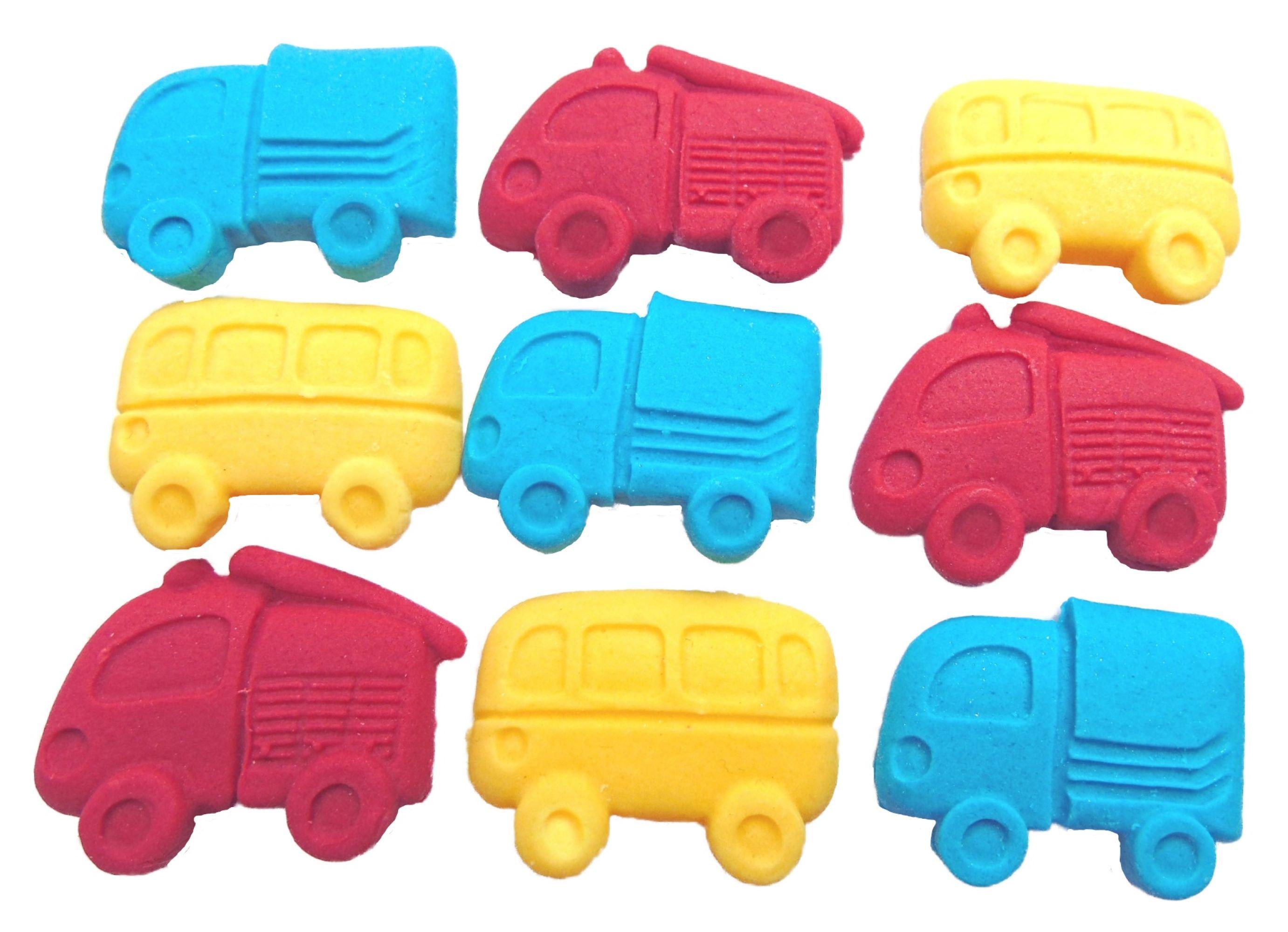 set 12 mixed coloured trucks edible cupcake toppers