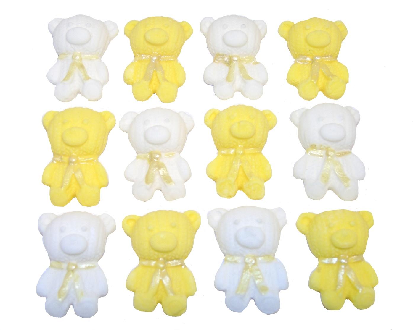 12 Cute Yellow & White Mixed Vegan Teddies edible Cupcake Toppers
