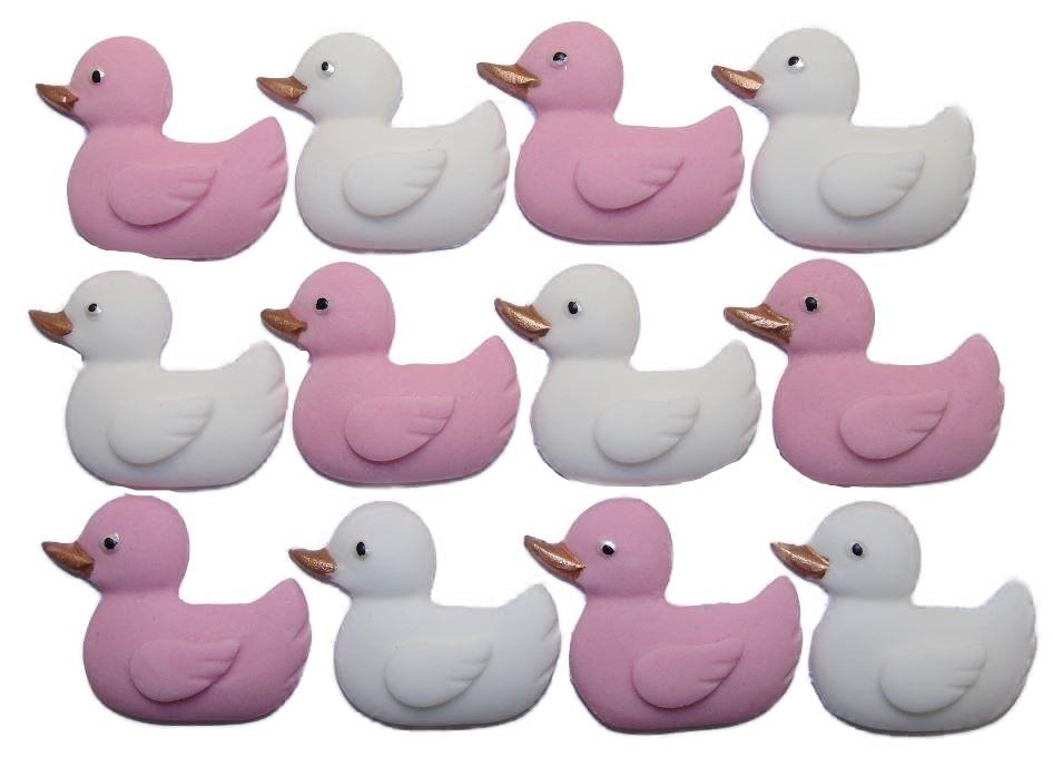 12 Edible Pink & White Mix Vegan Baby Shower Ducks Cake Cupcake Toppers