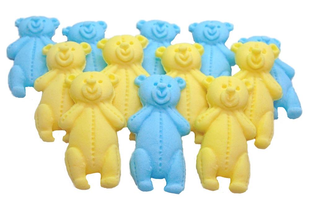 12 Vegan Blue & Yellow  Mixed Little Teddys Cupcake Cake Decorations