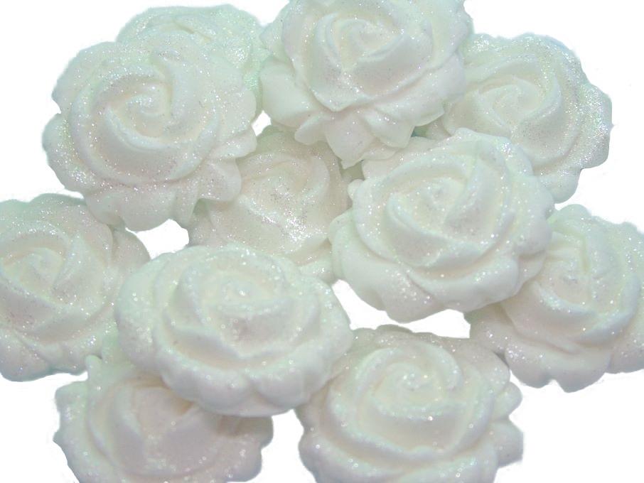 12 Glittered White Roses Vegan Birthday Cupcake Toppers