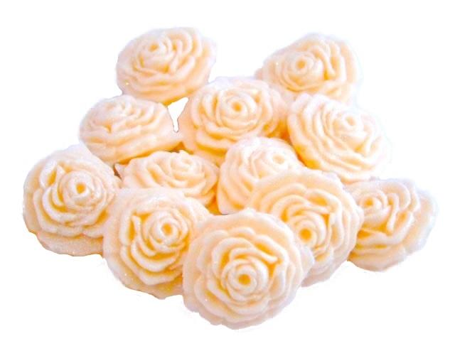 12 Vegan Small Glittered Ivory Roses Wedding Birthday Cupcake Toppers