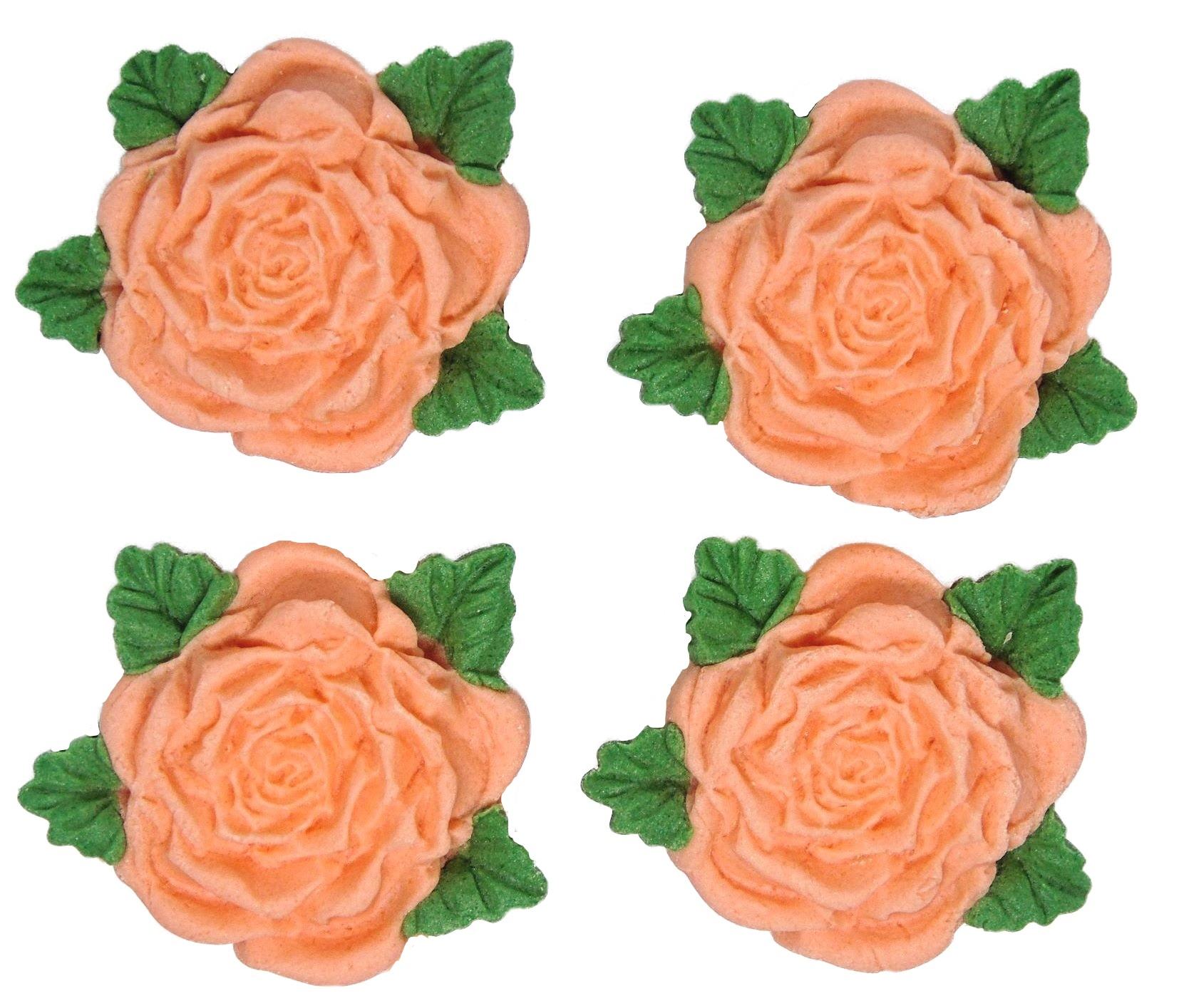 4 Peach Edible Roses Wedding Anniversary Birthday Vegan Cake Toppers