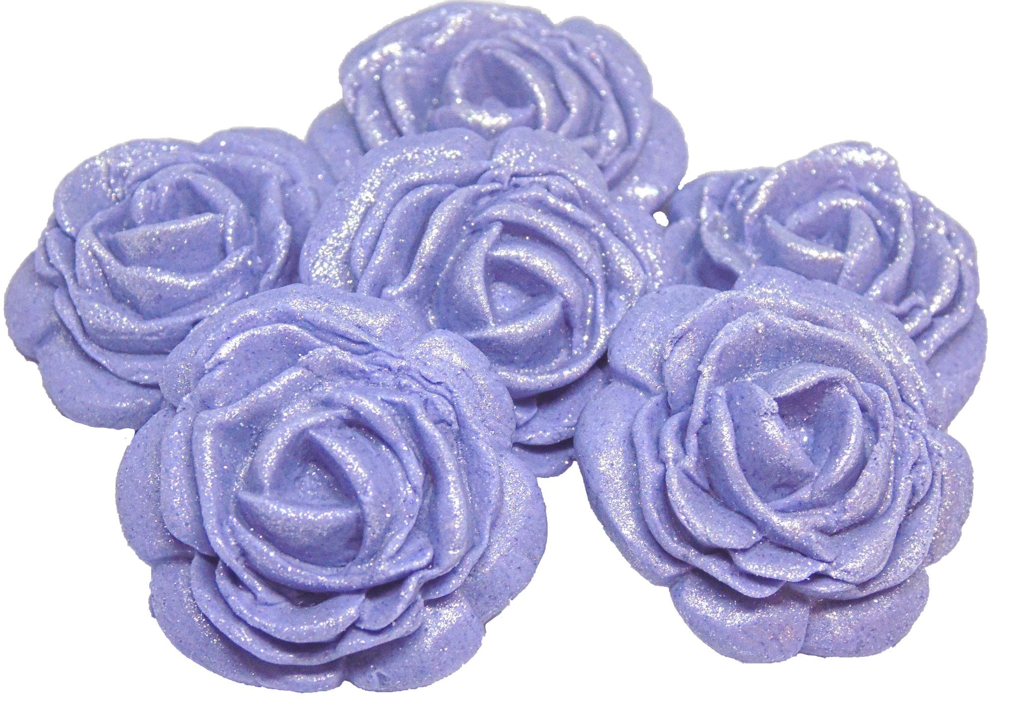 6 Large Purple Edible Glittered Cake Roses Vegan Wedding Birthday Toppers