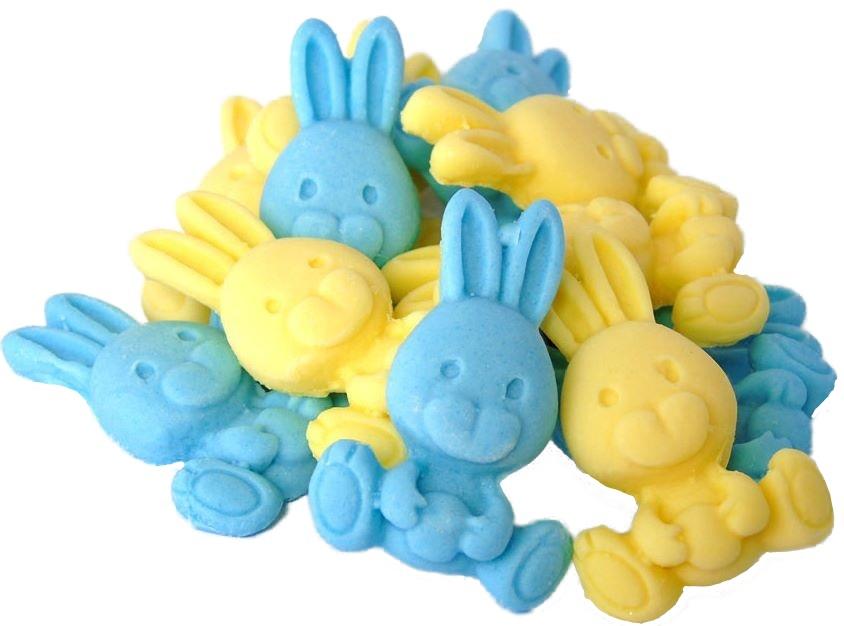 12 Cute Blue & Yellow Vegan Baby Rabbits Cake Decorations edible Cupcake Toppers