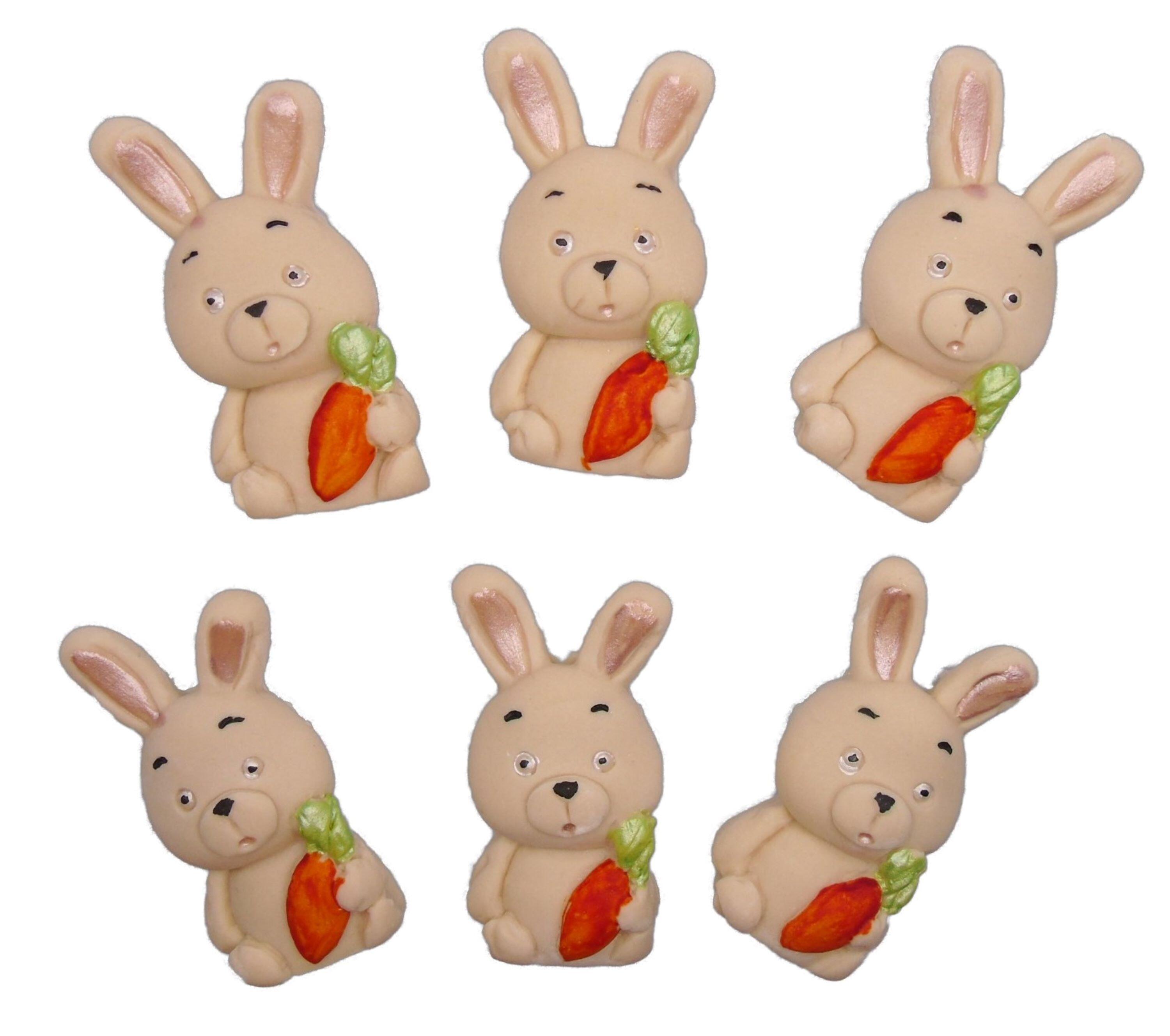 6 Edible Cream Easter Rabbits Baby Shower Fondant Vegan Cupcake Toppers
