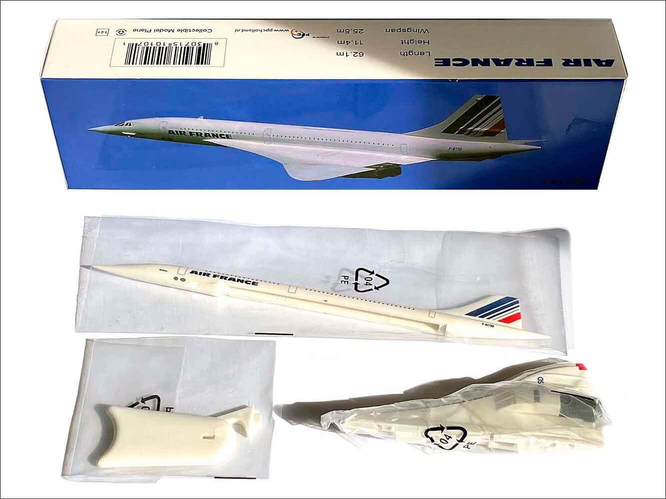 Herpa Snap-fit Concorde Air France Model Airplane | 1:250 Scale Collector's Edition With Display Pedestal