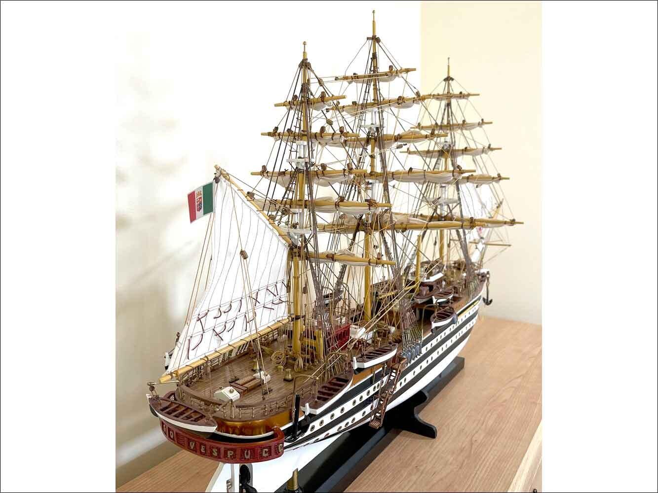 Amerigo Vespucci model with sails closed