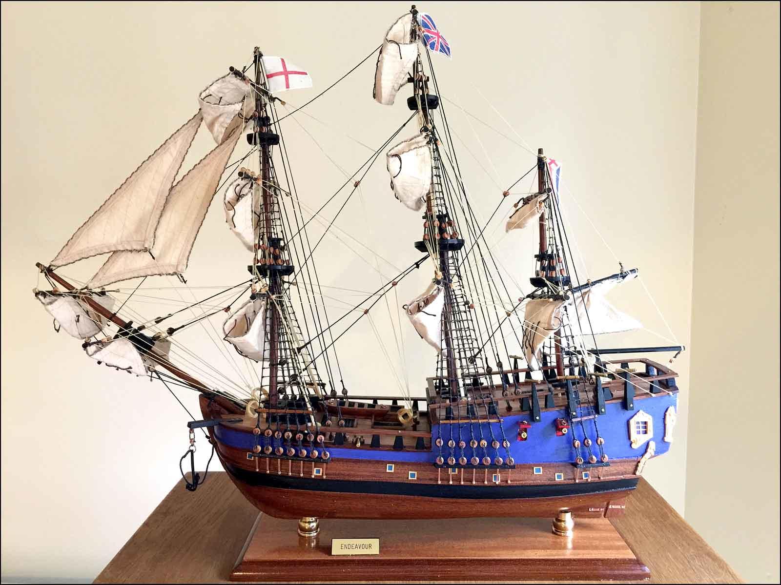 small scale model ship of Cook's Endeavour