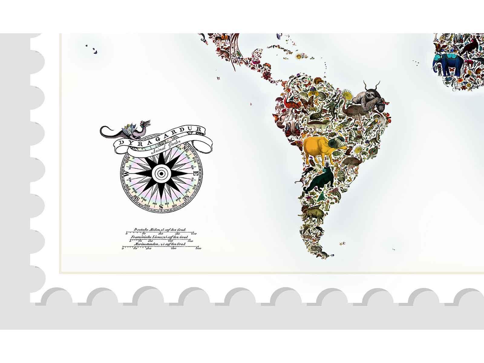 world stamps art print to hang on the wall